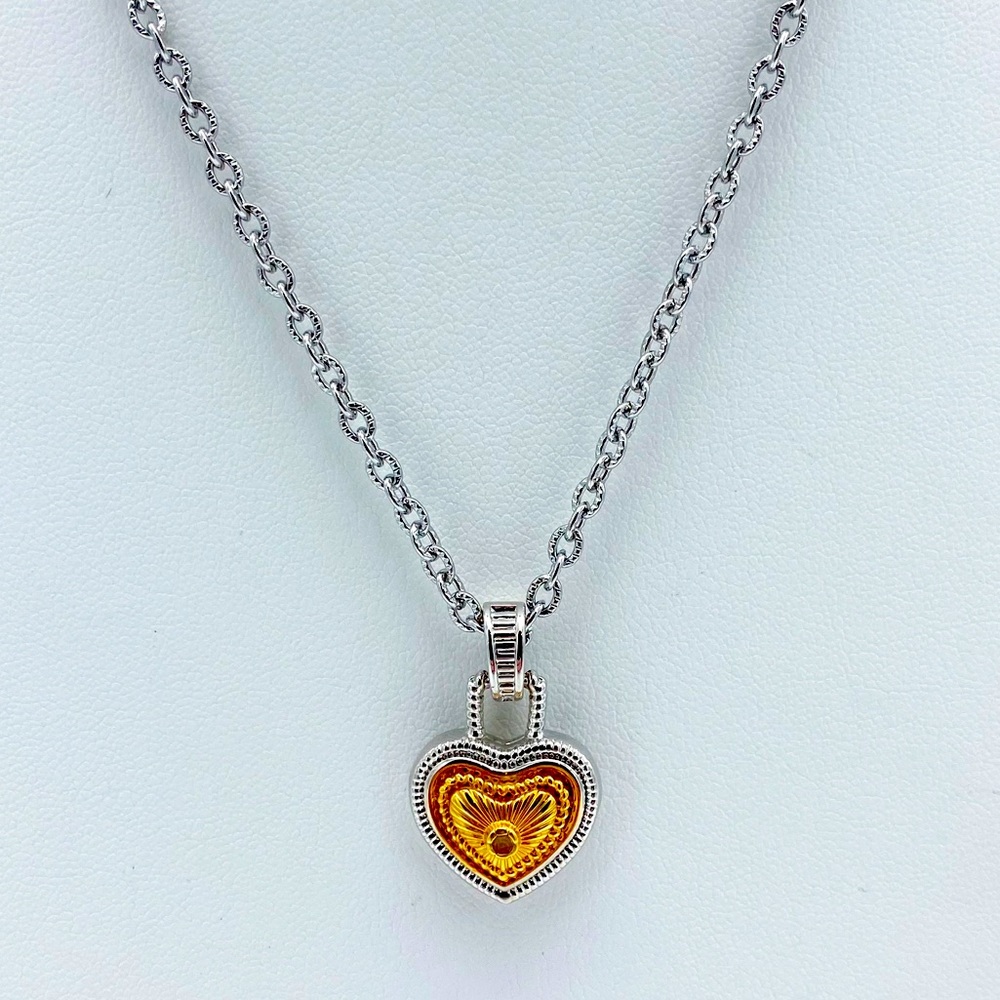 Diamonds International Two Tone Heart Pendant Silver Tone Chain Necklace